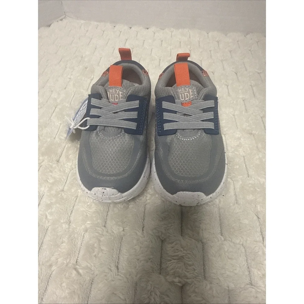 Hey Dude Sirocco Play TD Varsity Kids Sneakers US C8 Gray Blue Orange NEW